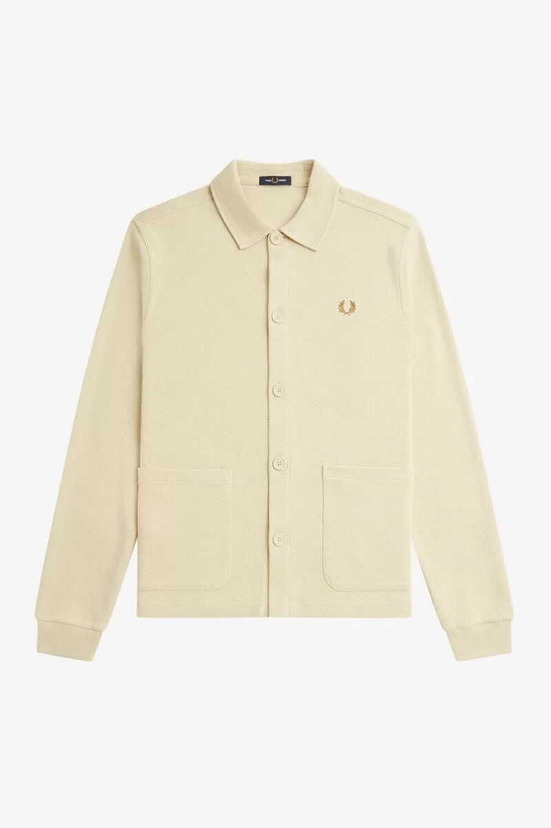 polo da uomo a maniche lunghe con bottoni fred perry color avena