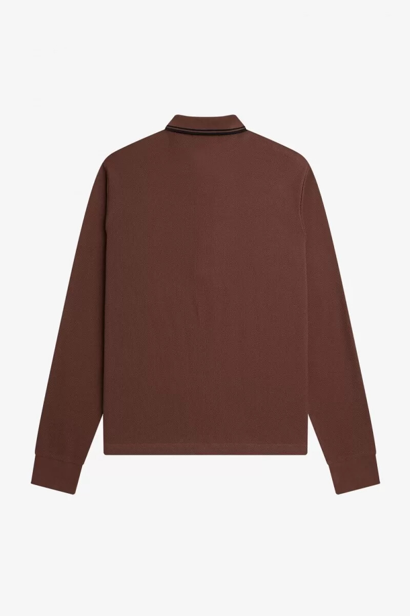polo da uomo a maniche lunghe in cotone a nido dape fred perry marrone whisky