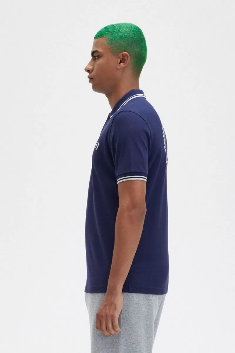 polo da uomo fred perry back graphic blu navy francese