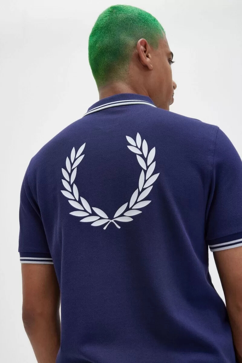 polo da uomo fred perry back graphic blu navy francese