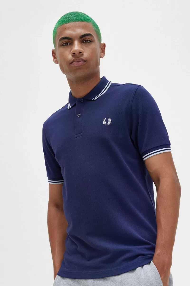 polo da uomo fred perry back graphic blu navy francese