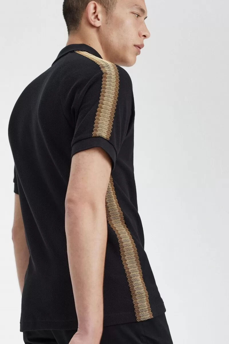 polo da uomo fred perry honeycomb taped nera