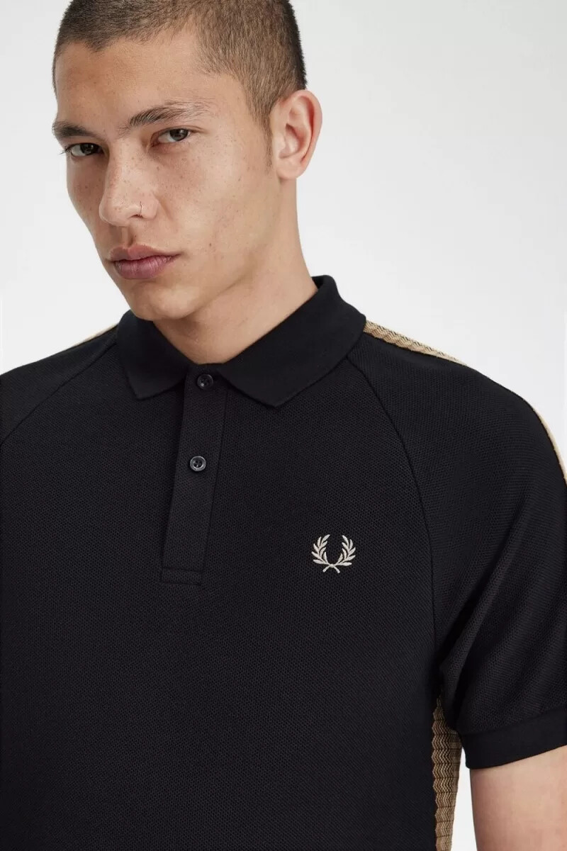 polo da uomo fred perry honeycomb taped nera