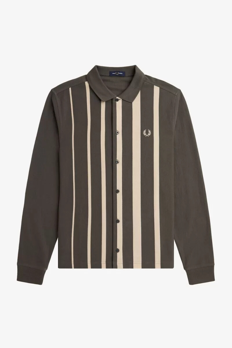 polo da uomo a maniche lunghe a righe sfumate fred perry verde campo