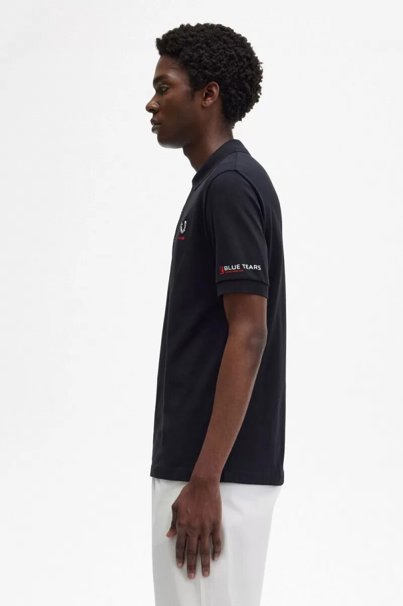 polo da uomo con maniche stampate fred perry nera