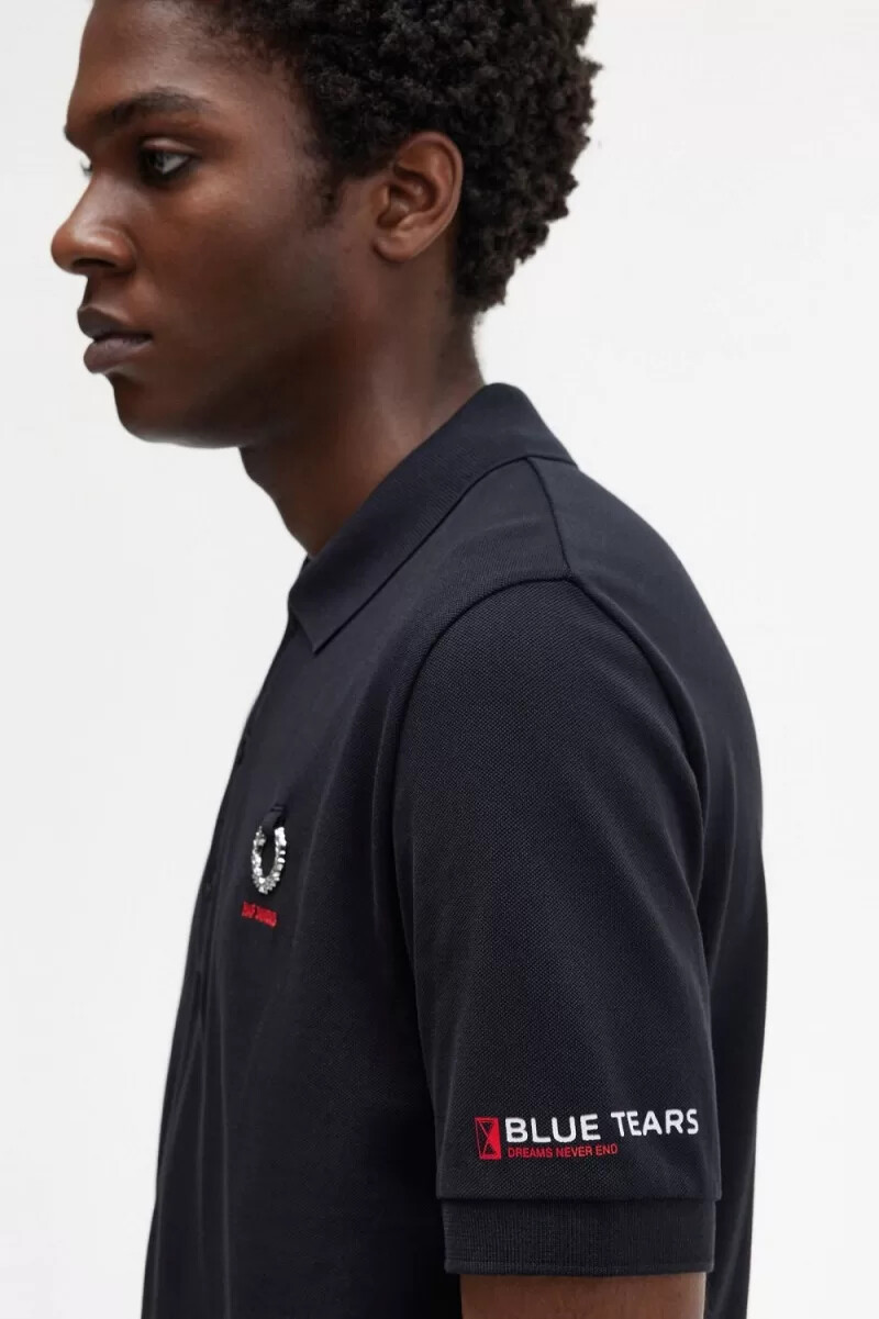 polo da uomo con maniche stampate fred perry nera
