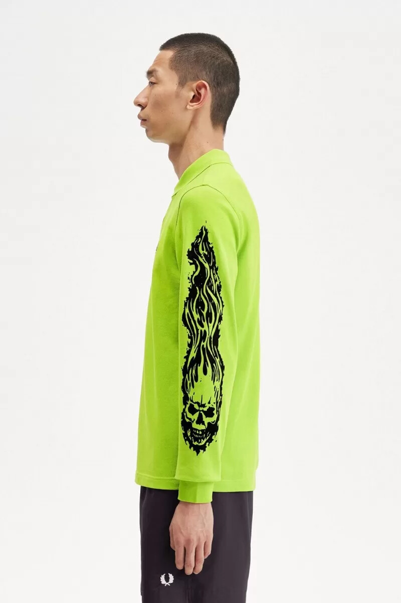 polo da uomo a maniche lunghe fred perry noongoons con grafica verde lime