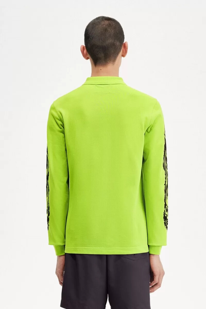 polo da uomo a maniche lunghe fred perry noongoons con grafica verde lime