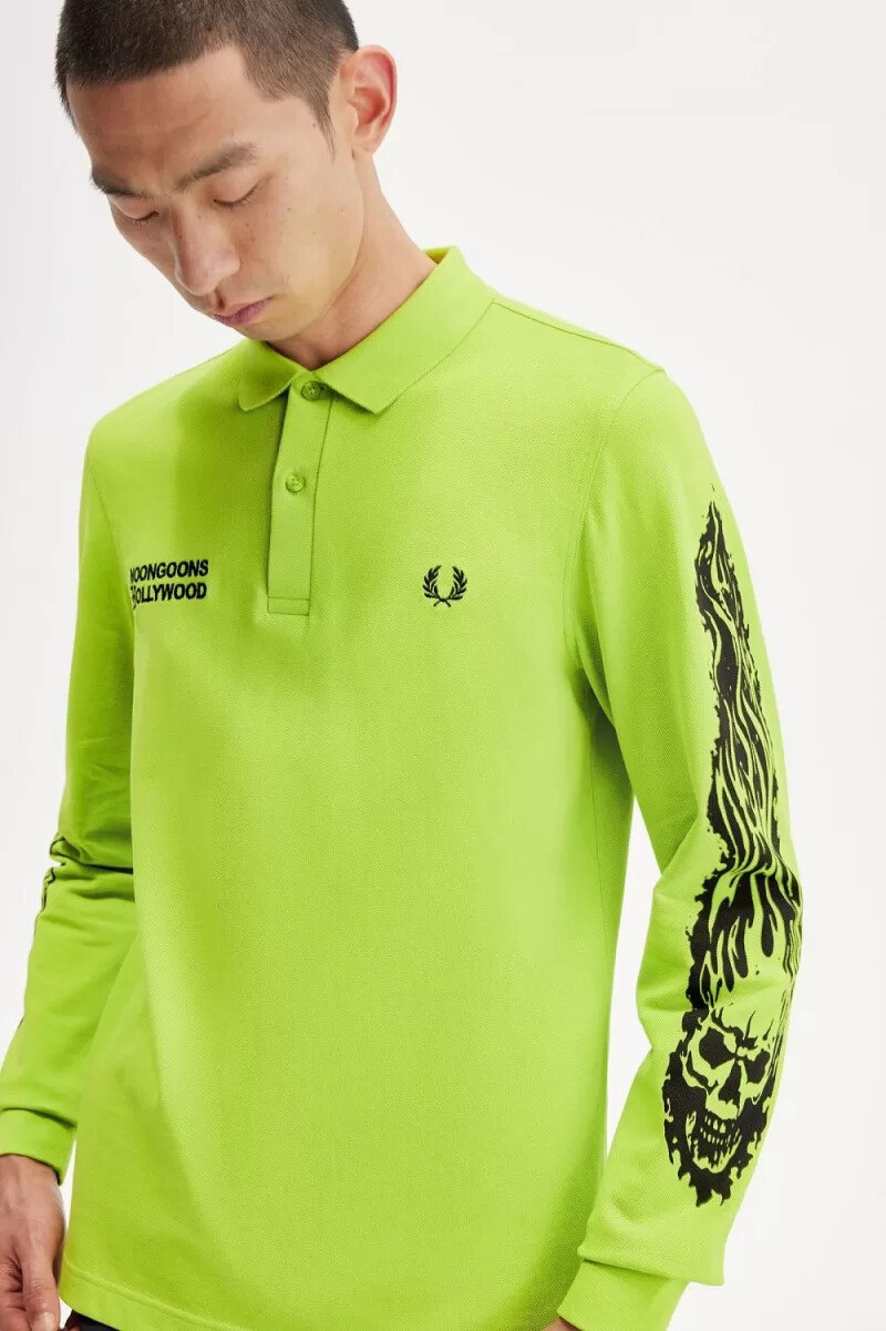 polo da uomo a maniche lunghe fred perry noongoons con grafica verde lime