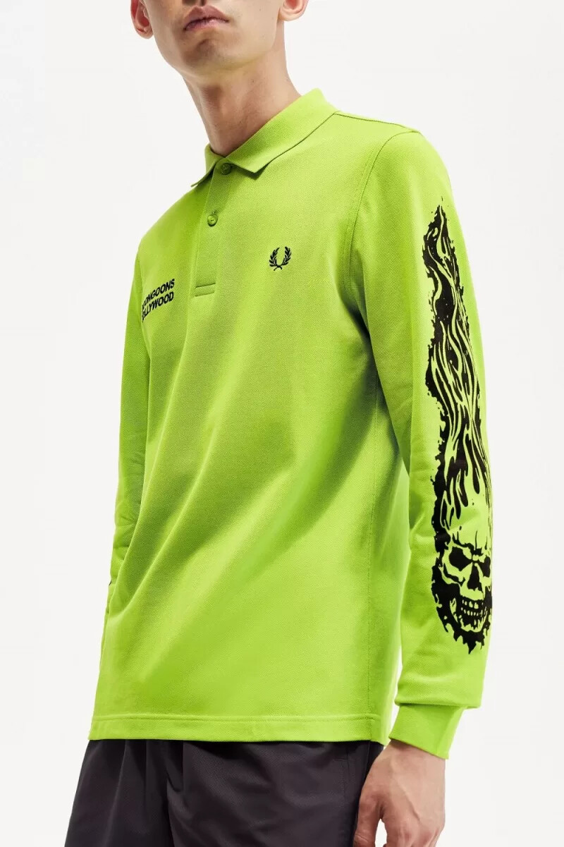 polo da uomo a maniche lunghe fred perry noongoons con grafica verde lime