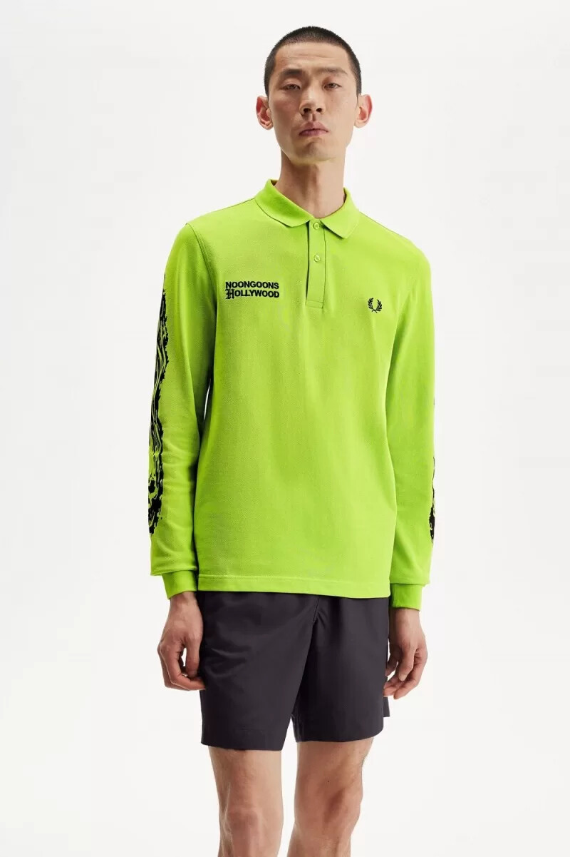 polo da uomo a maniche lunghe fred perry noongoons con grafica verde lime