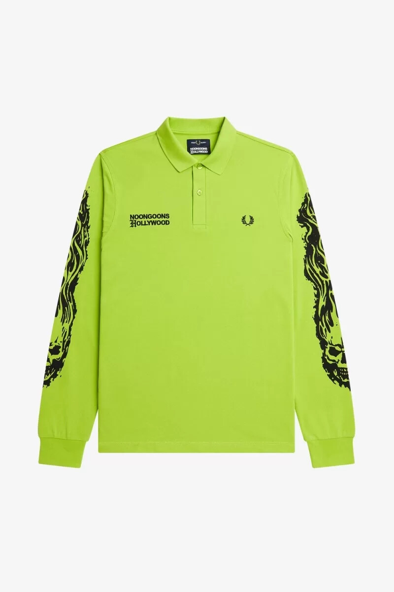 polo da uomo a maniche lunghe fred perry noongoons con grafica verde lime