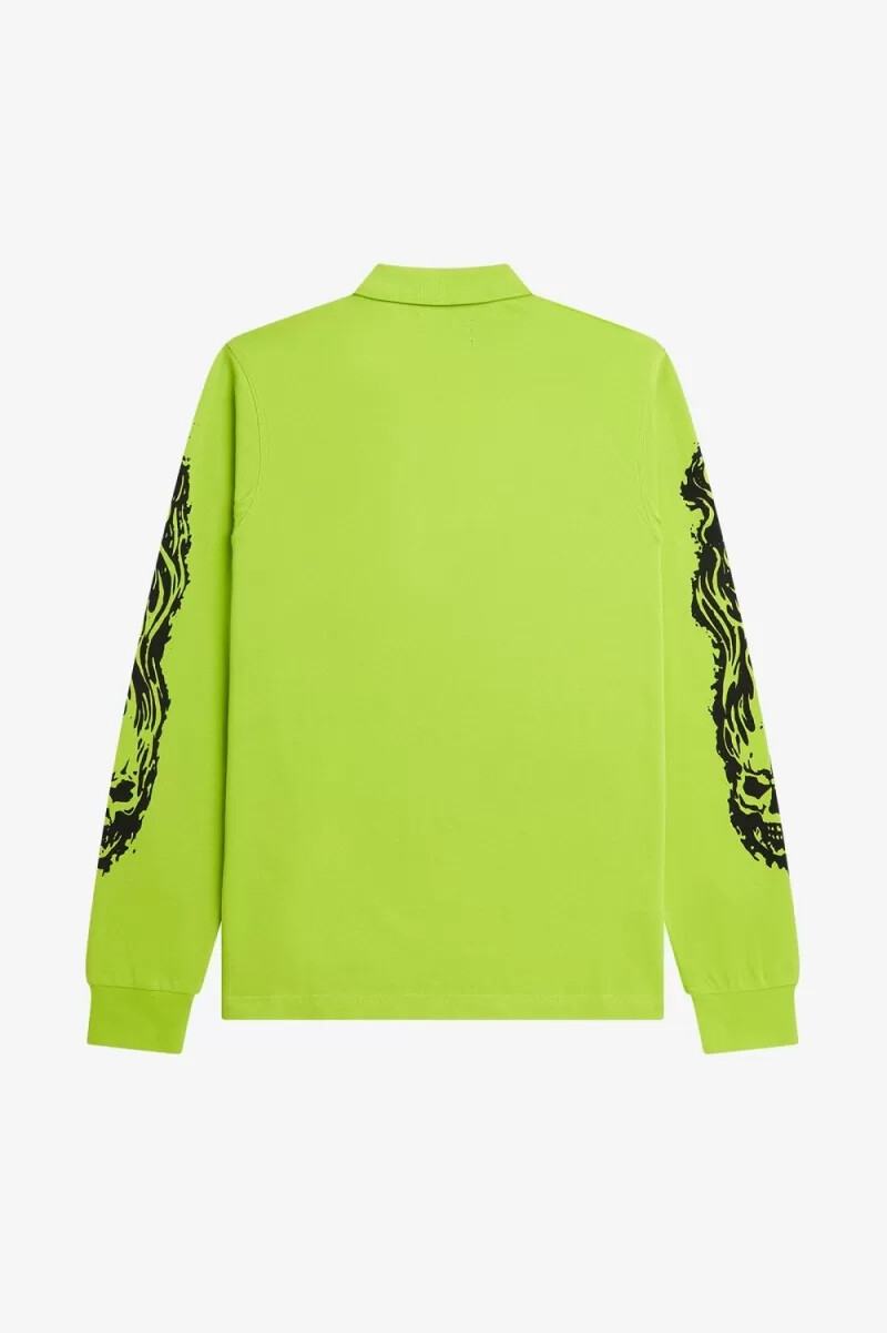 polo da uomo a maniche lunghe fred perry noongoons con grafica verde lime