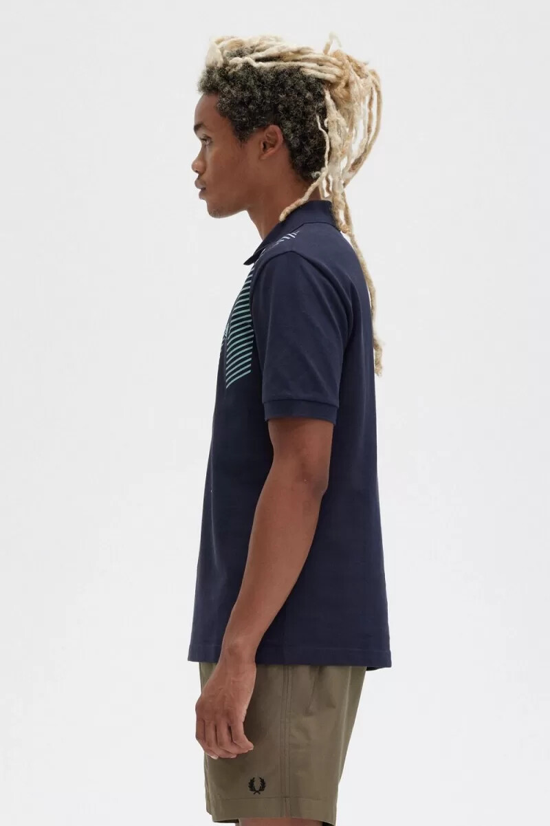polo da uomo fred perry glitch stripe blu navy