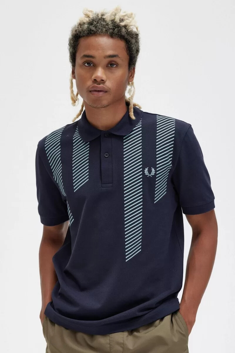 polo da uomo fred perry glitch stripe blu navy
