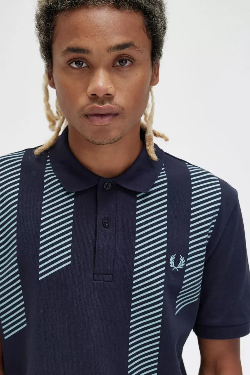 polo da uomo fred perry glitch stripe blu navy