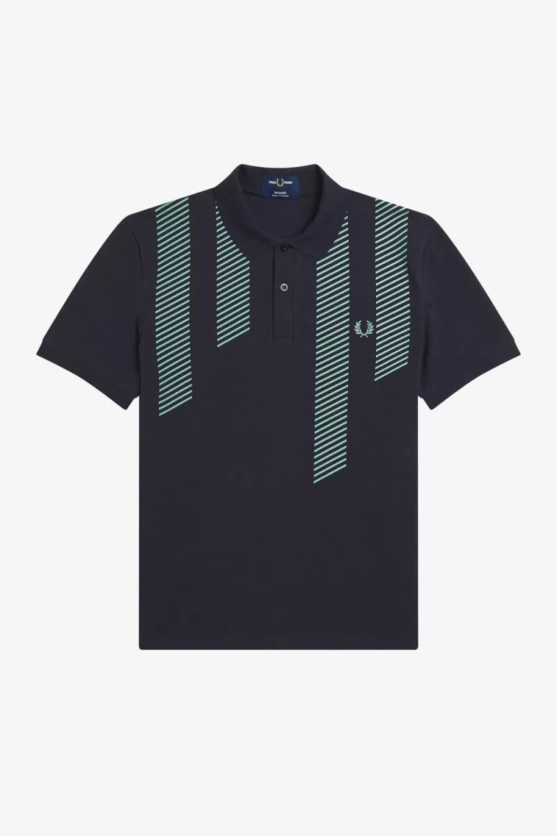 polo da uomo fred perry glitch stripe blu navy