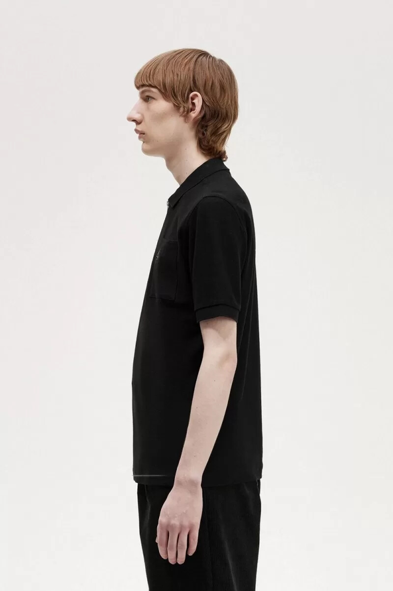 polo da uomo con zip e scollo testurizzato fred perry nera