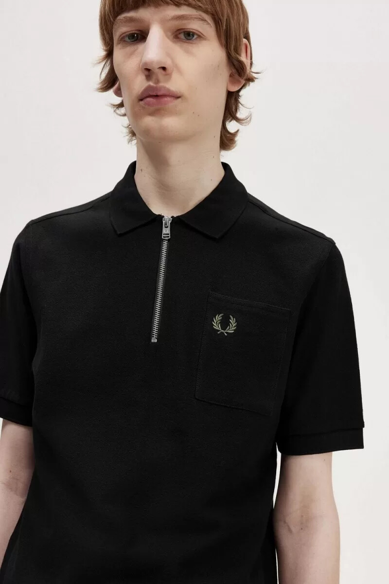 polo da uomo con zip e scollo testurizzato fred perry nera