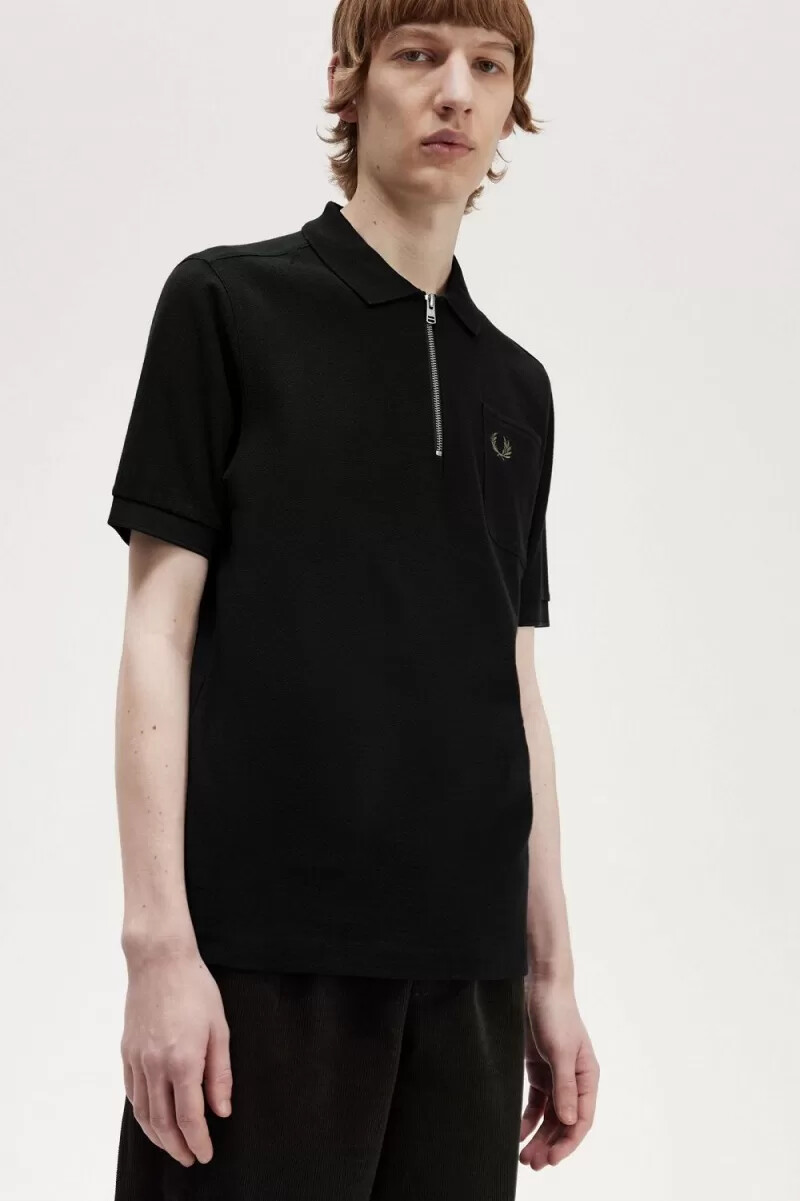 polo da uomo con zip e scollo testurizzato fred perry nera