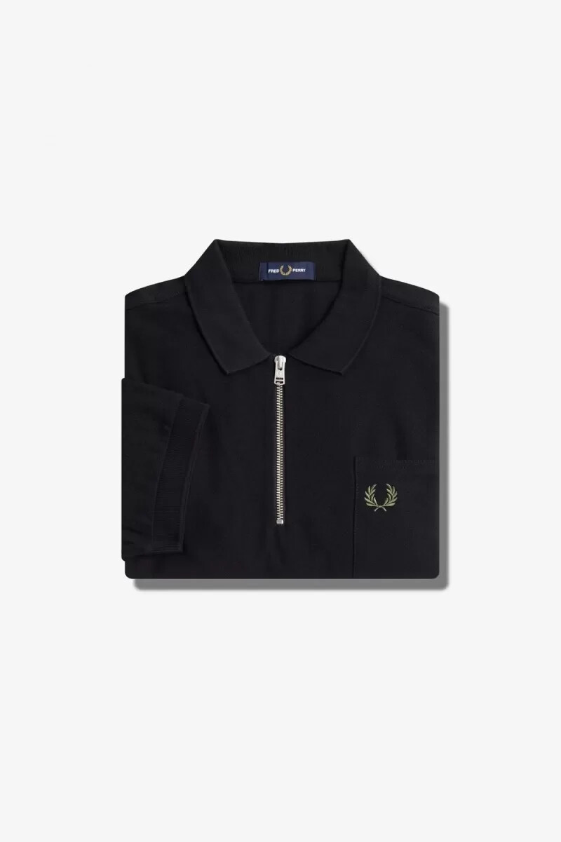 polo da uomo con zip e scollo testurizzato fred perry nera
