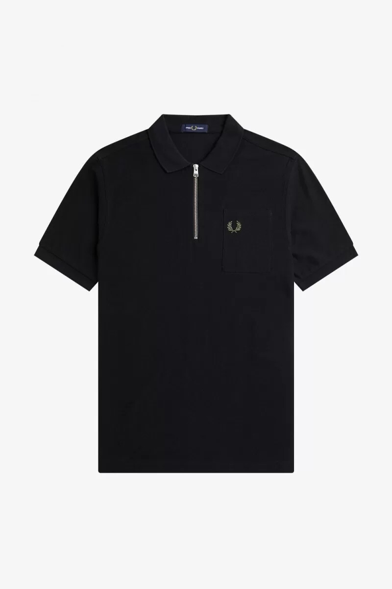 polo da uomo con zip e scollo testurizzato fred perry nera
