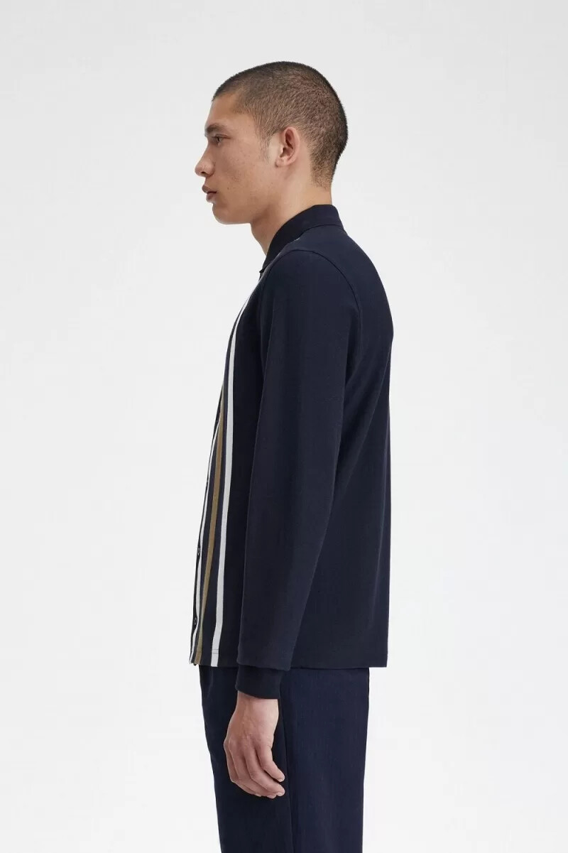 polo da uomo a maniche lunghe a righe sfumate fred perry blu navy