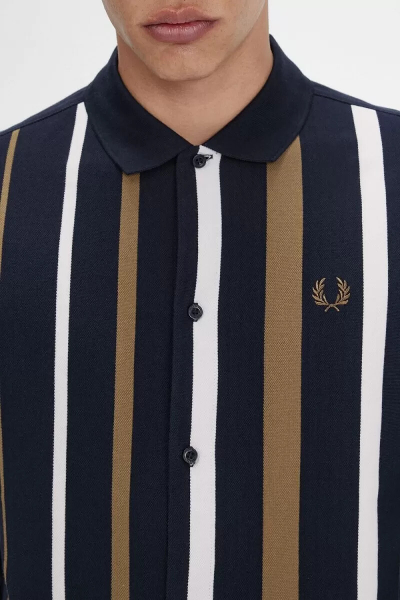 polo da uomo a maniche lunghe a righe sfumate fred perry blu navy