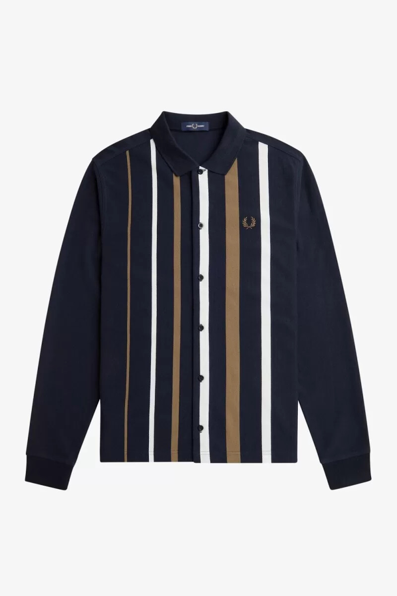 polo da uomo a maniche lunghe a righe sfumate fred perry blu navy