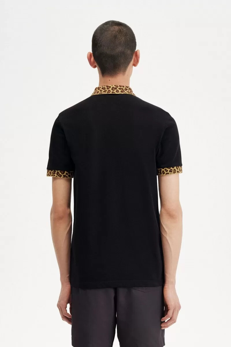 polo da uomo fred perry noongoons con stampa leopardata nera