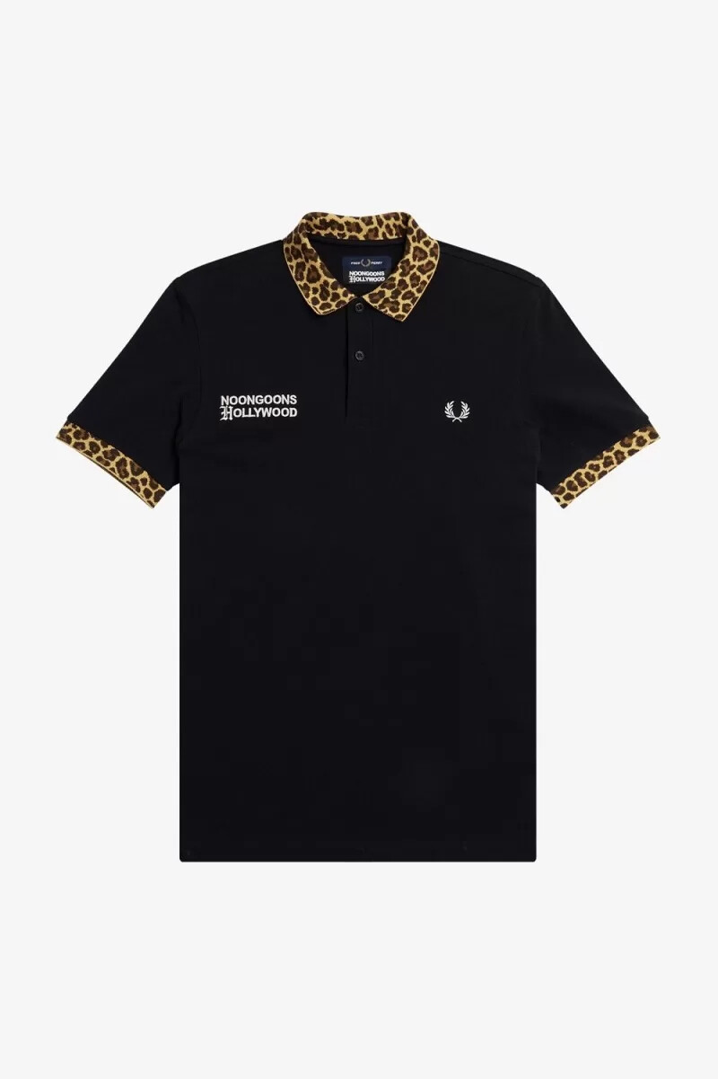 polo da uomo fred perry noongoons con stampa leopardata nera