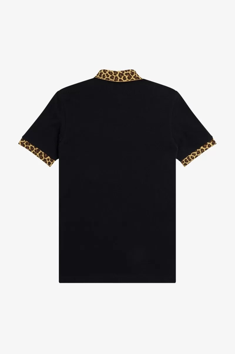 polo da uomo fred perry noongoons con stampa leopardata nera