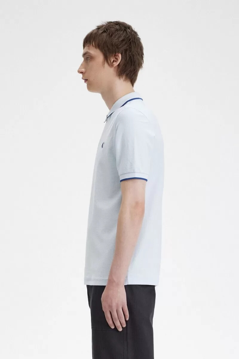 polo da uomo fred perry in crepe piqué con zip e collo a v colore acquamarina chiaro