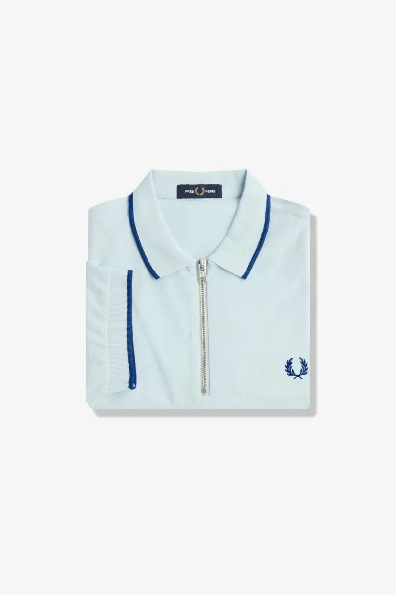 polo da uomo fred perry in crepe piqué con zip e collo a v colore acquamarina chiaro