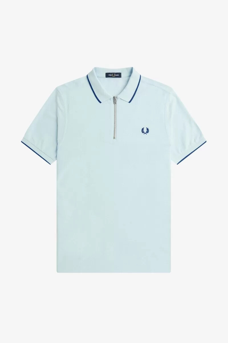 polo da uomo fred perry in crepe piqué con zip e collo a v colore acquamarina chiaro