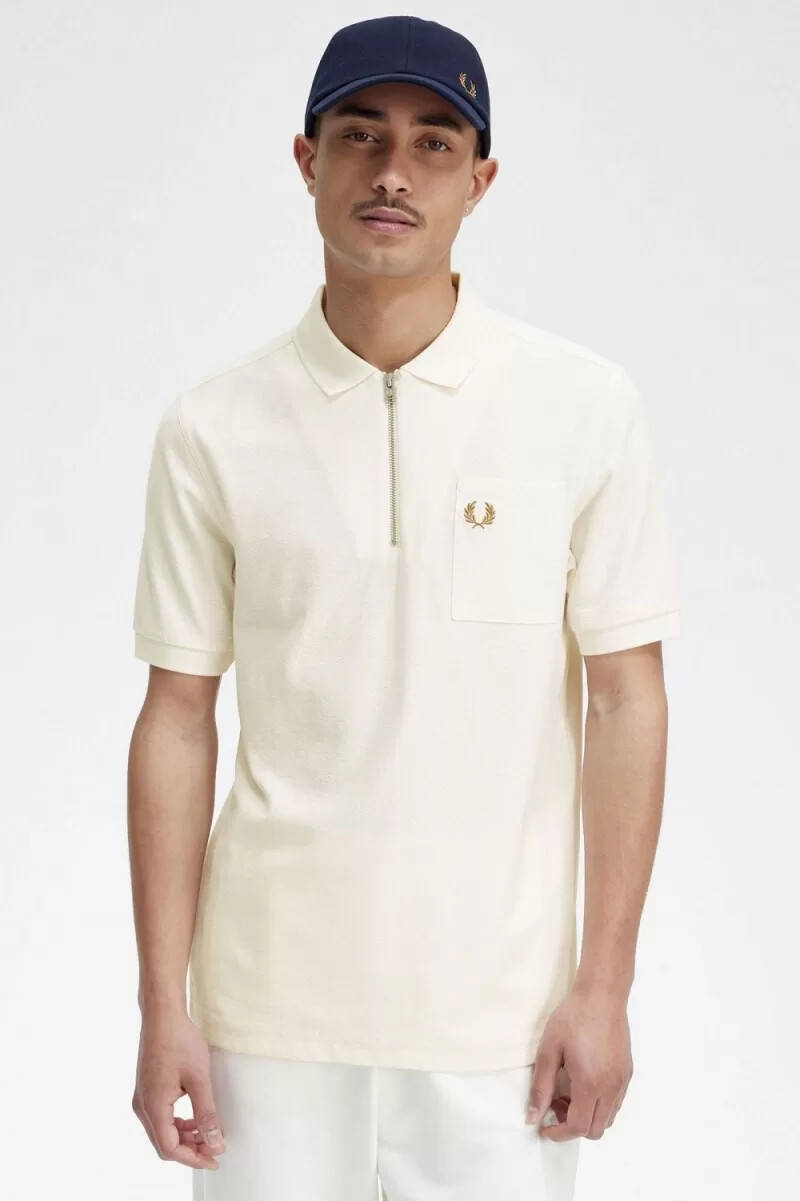 polo da uomo con zip e scollo testurizzato fred perry beige