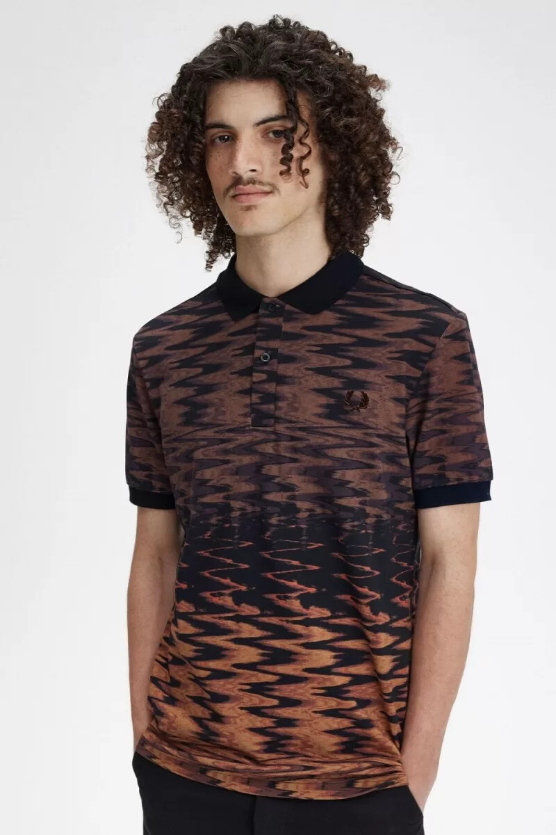 polo da uomo fred perry wave graphic nera