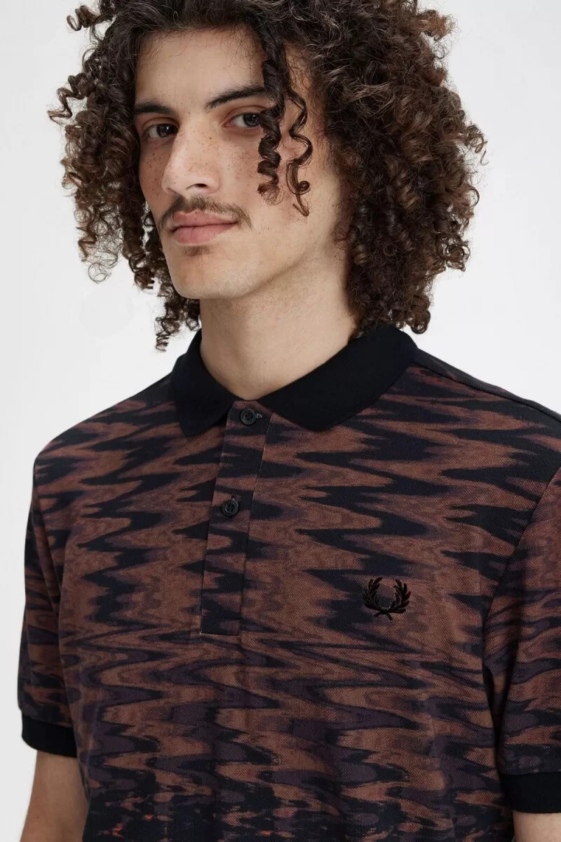 polo da uomo fred perry wave graphic nera