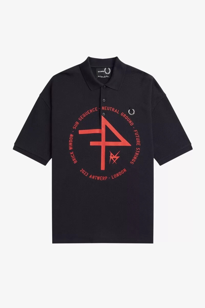 polo da uomo fred perry oversize con stampa blu navy