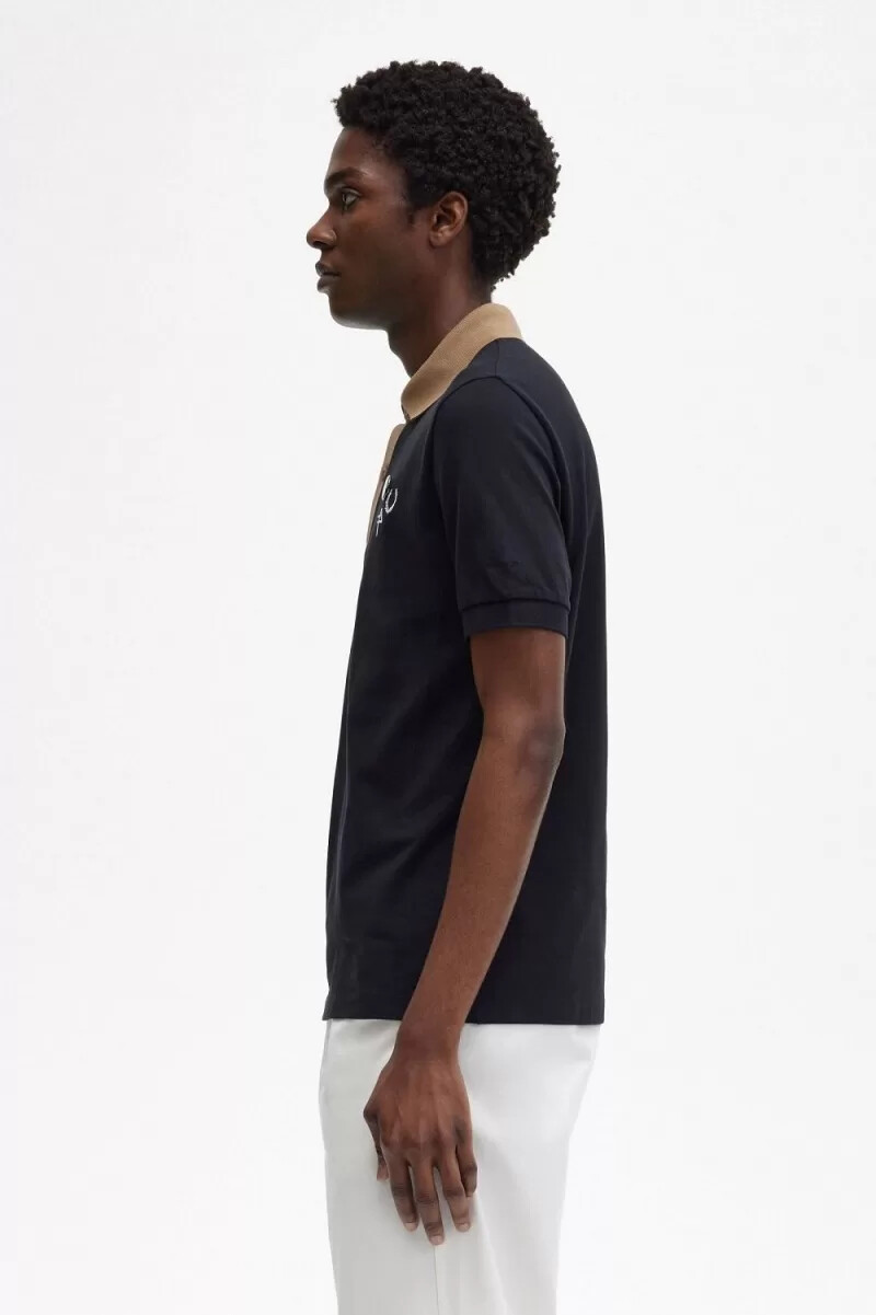 polo da uomo fred perry con colletto a contrasto nera