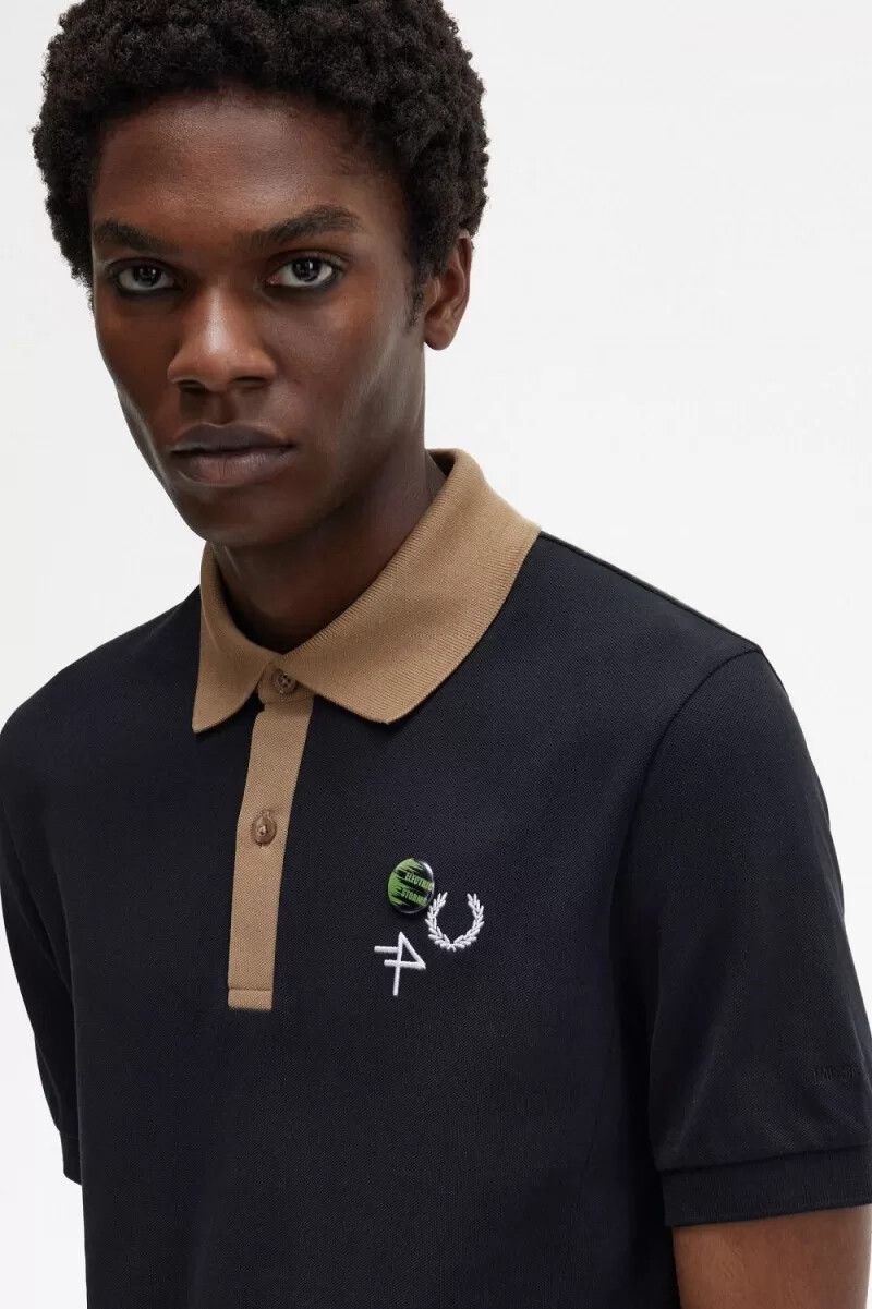 polo da uomo fred perry con colletto a contrasto nera