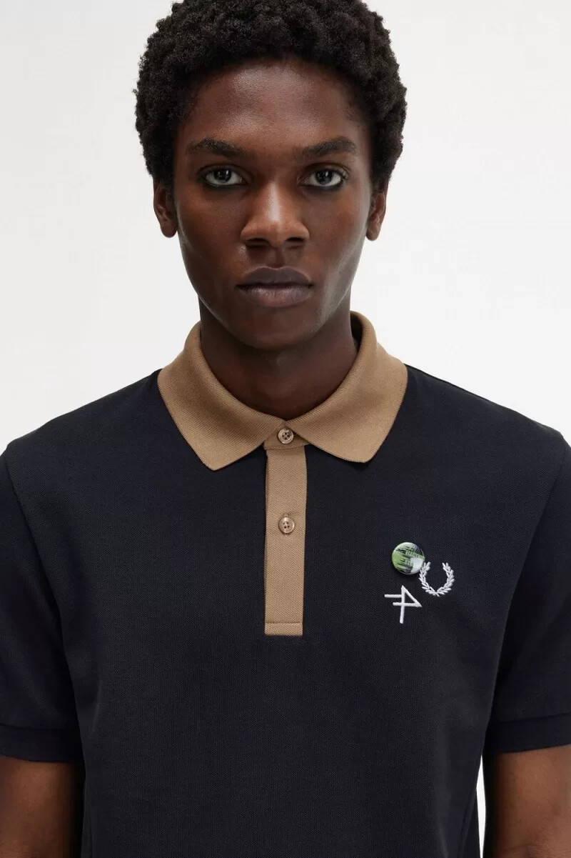 polo da uomo fred perry con colletto a contrasto nera