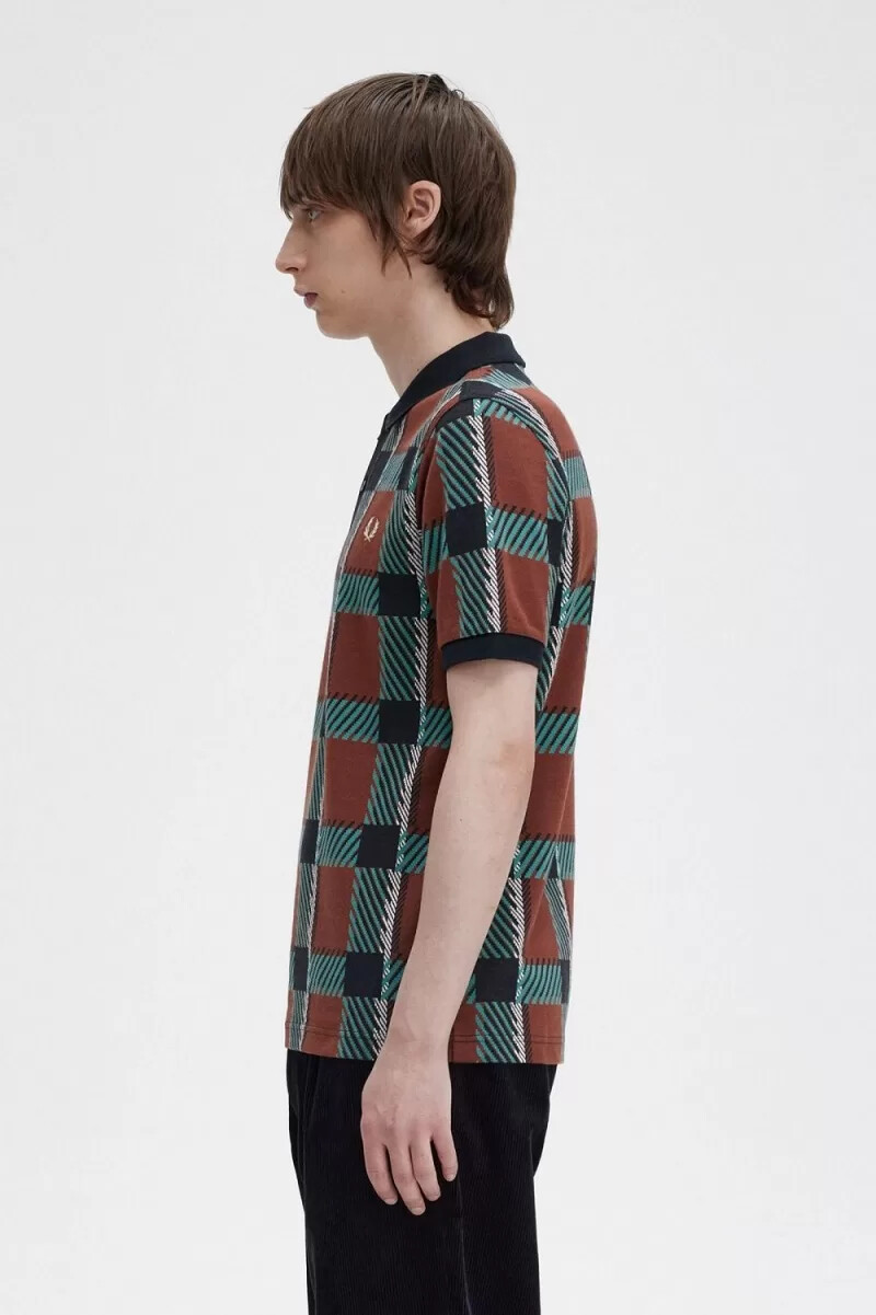 polo da uomo fred perry glitch tartan whisky brown