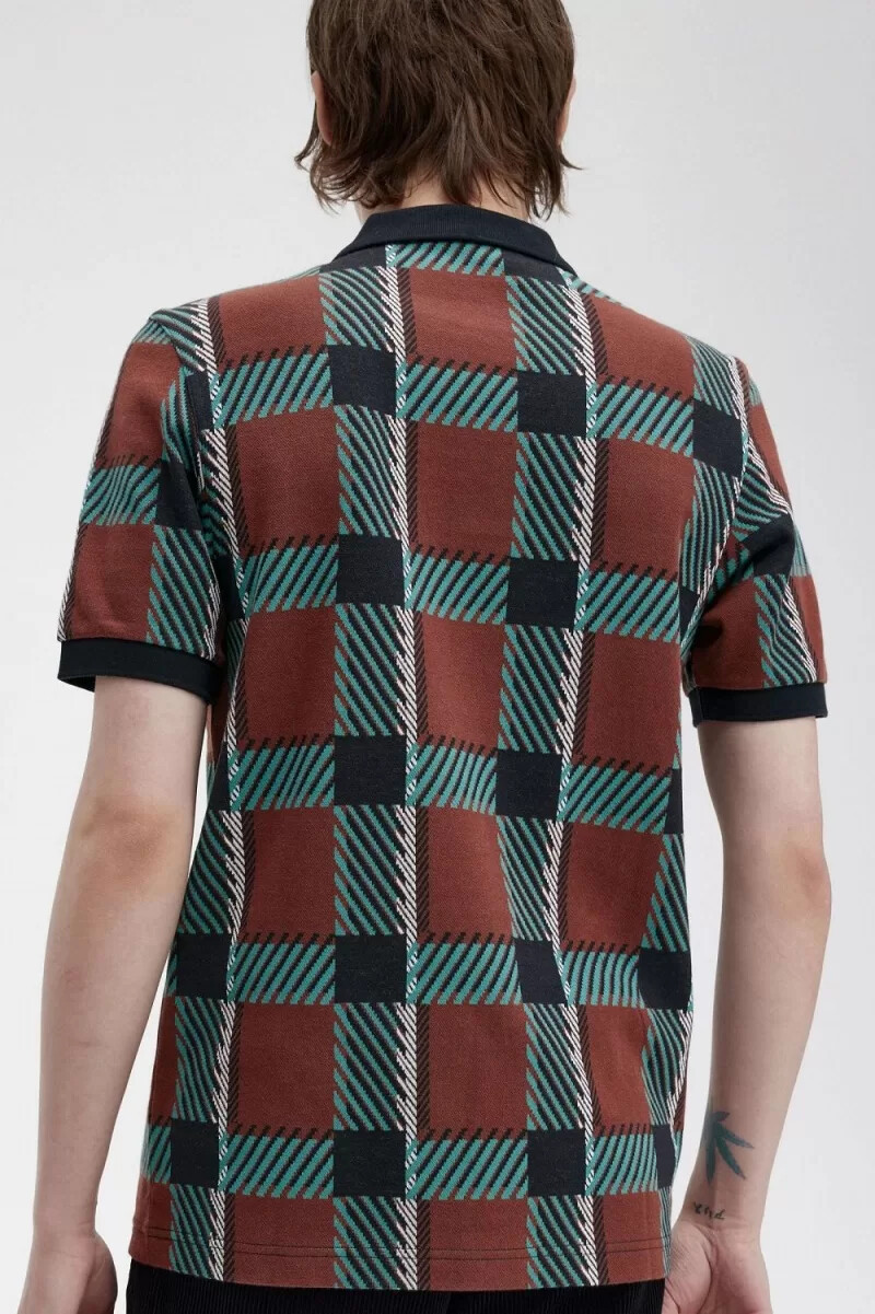 polo da uomo fred perry glitch tartan whisky brown