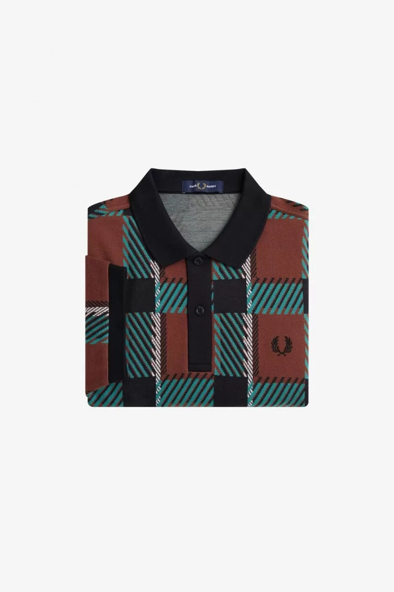 polo da uomo fred perry glitch tartan whisky brown