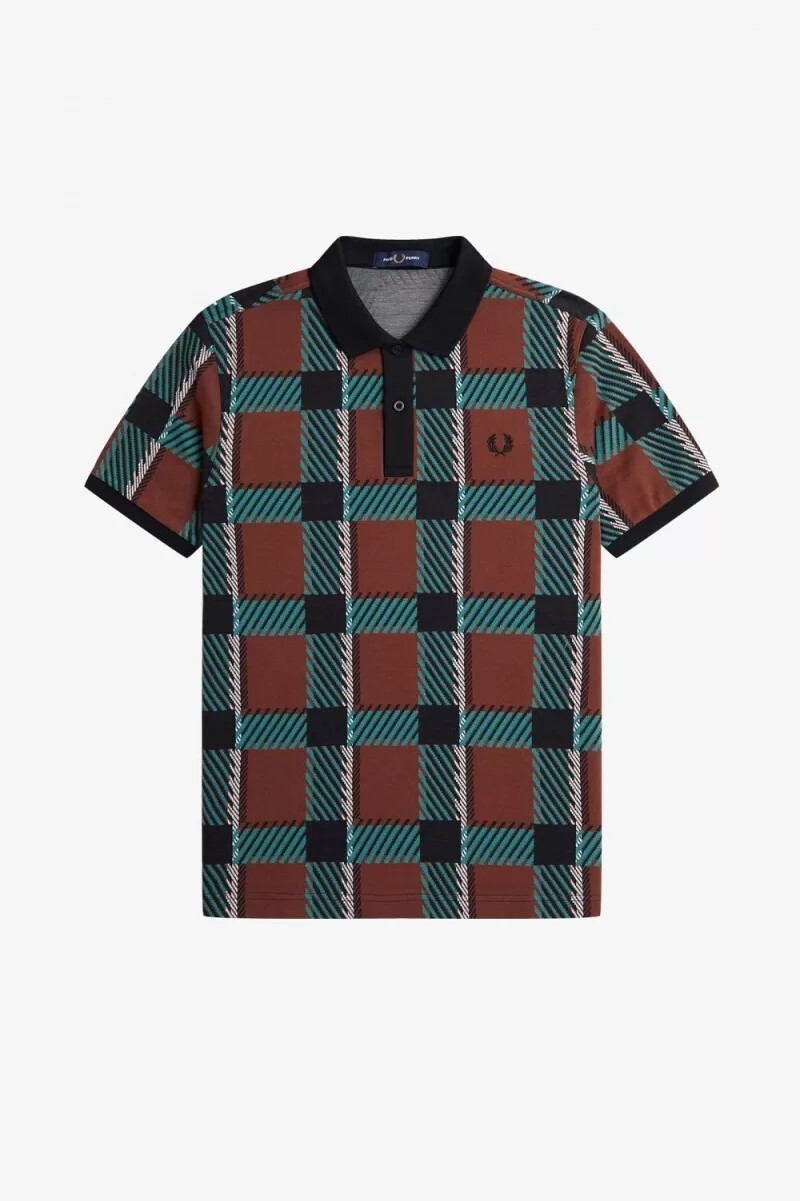 polo da uomo fred perry glitch tartan whisky brown