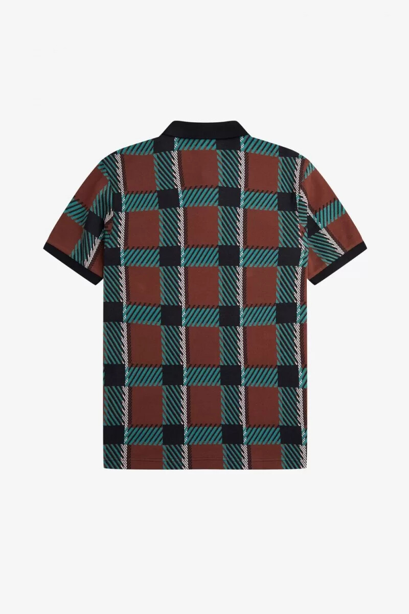 polo da uomo fred perry glitch tartan whisky brown
