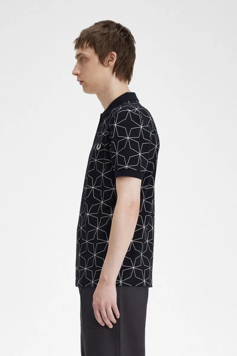 polo da uomo geometrica fred perry nera
