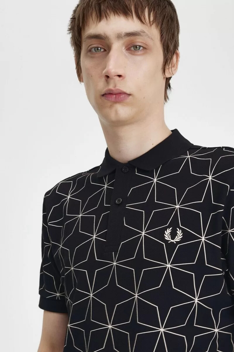 polo da uomo geometrica fred perry nera