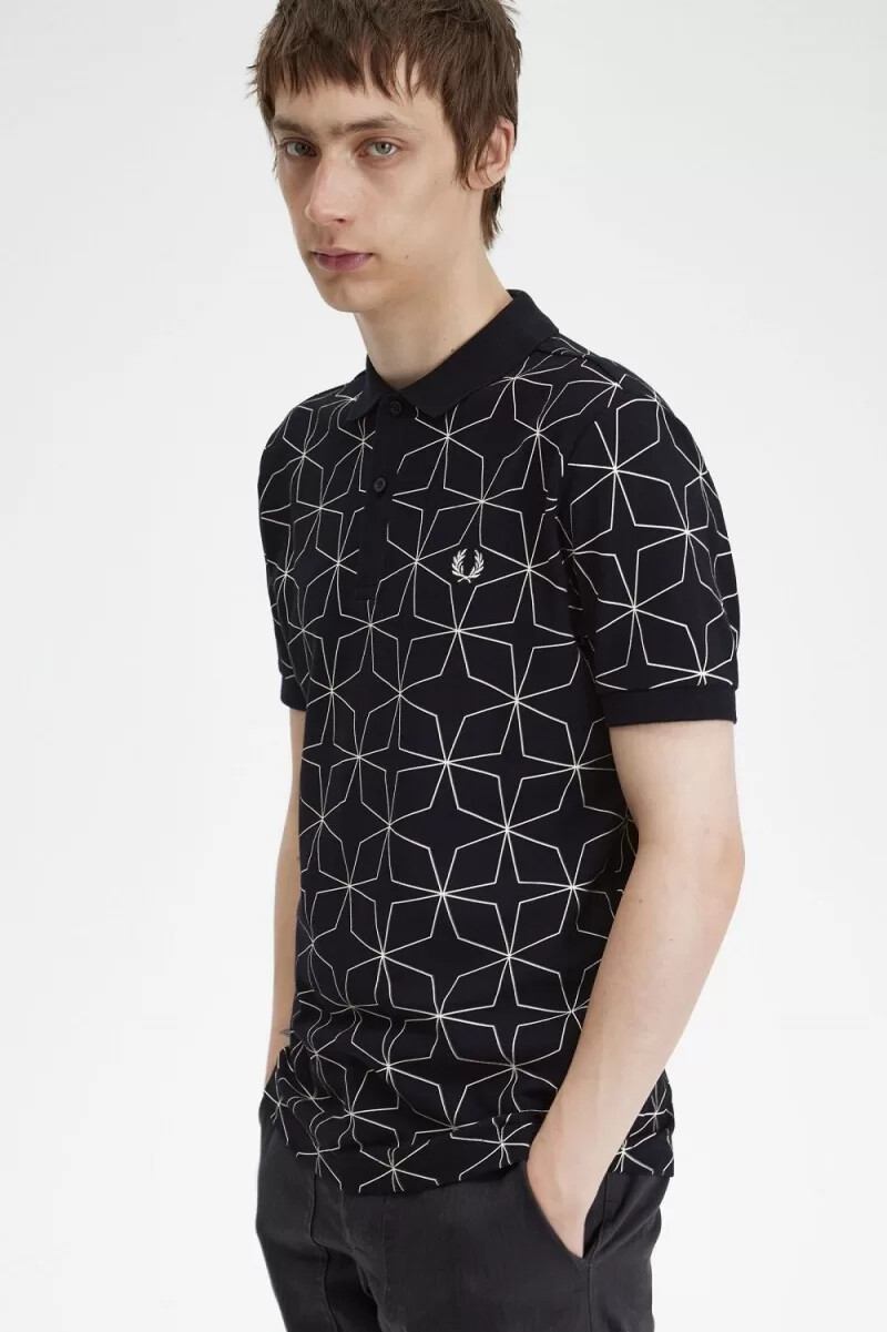 polo da uomo geometrica fred perry nera